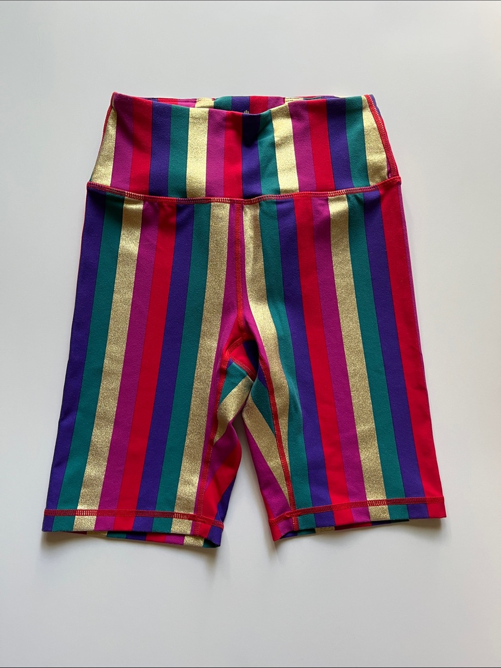 Spiritual Gangster 7” Rainbow Biker Short w/Gold Accent Stripes Pride